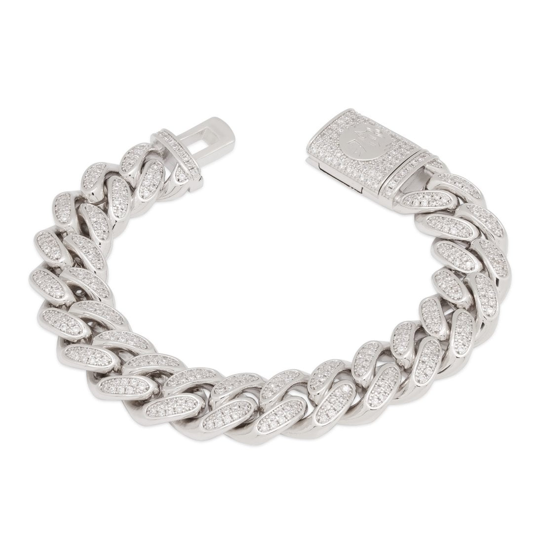 15mm Iced Miami Cuban Link Bracelet in White Gold / 7" by King Ice