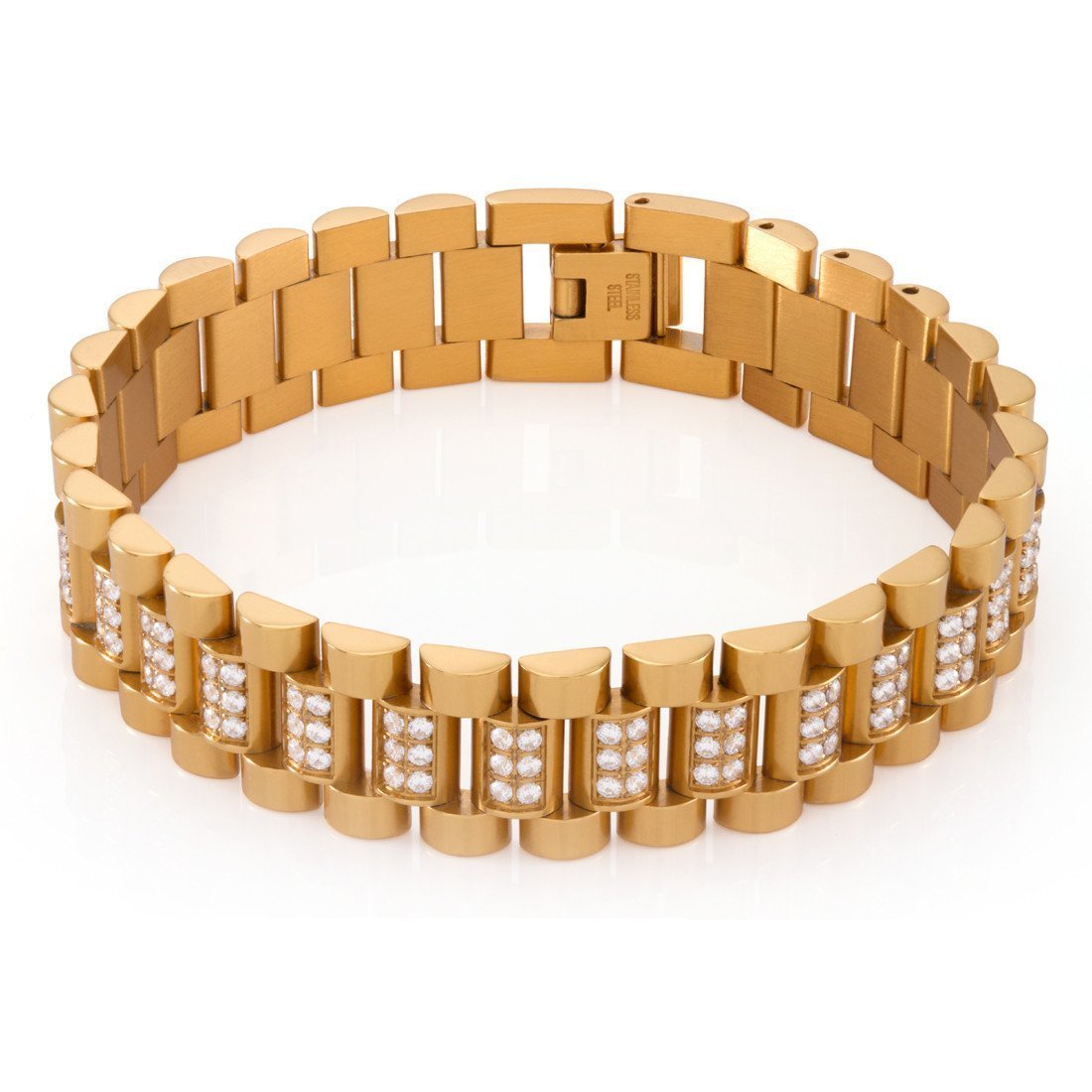 15mm Iced Rollie Link Bracelet in 14K Gold / 8.5" by King Ice