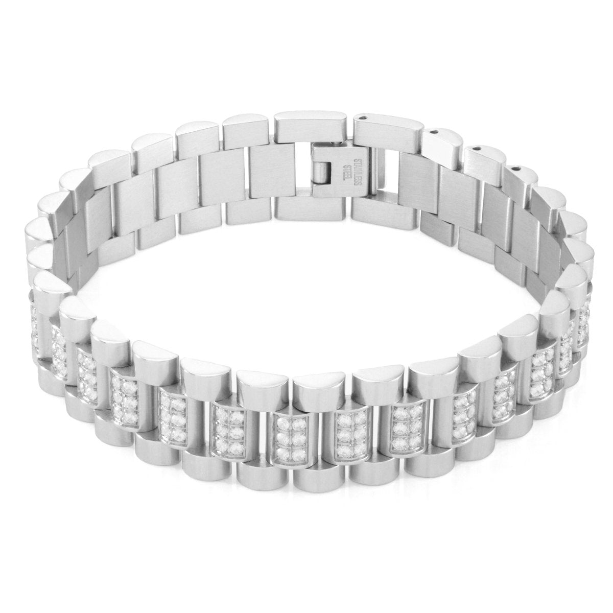 15mm Iced Rollie Link Bracelet in White Gold / 8.5" by King Ice