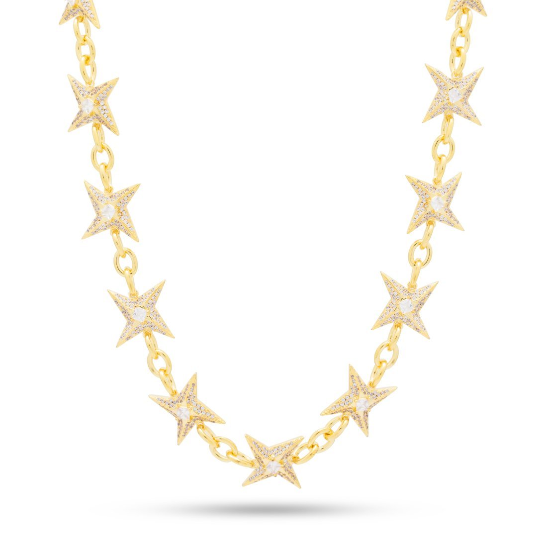 15mm Iced Shuriken Rolo Chain in Gold Plated / 14K Gold / 18" by King Ice