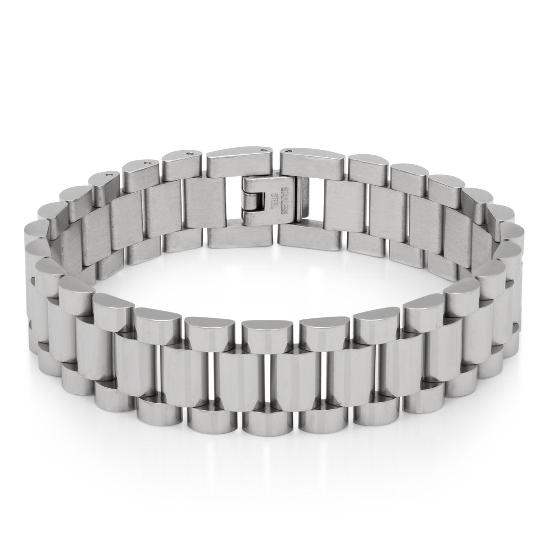 15mm Rollie Link Bracelet in White Gold / 8" by King Ice
