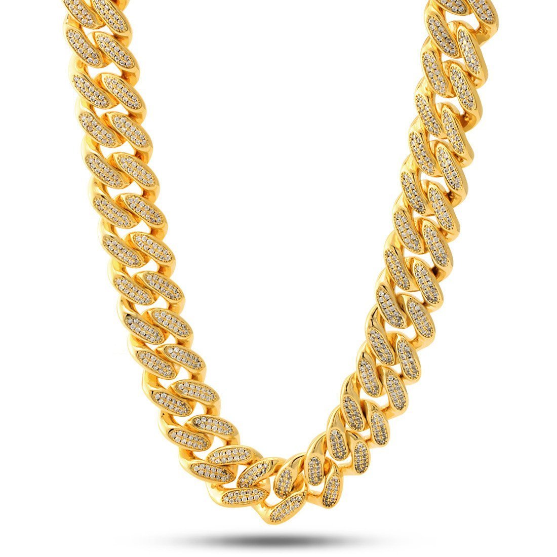 18mm Classic Iced Miami Cuban Link Chain in Gold Plated / 14K Gold / 18" by King Ice
