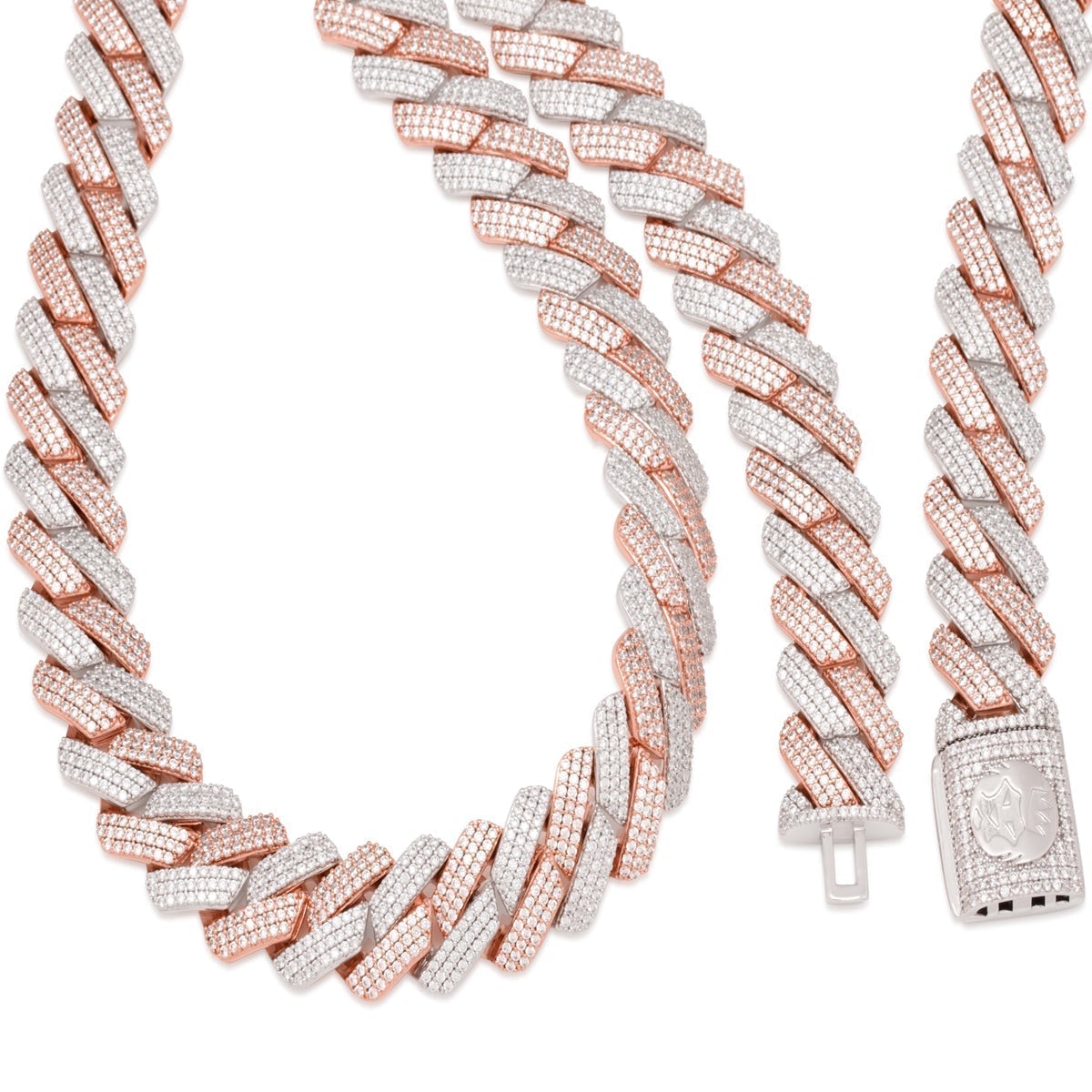 18mm Rose Gold Iced Diamond-Cut Miami Cuban Link Chain in by King Ice