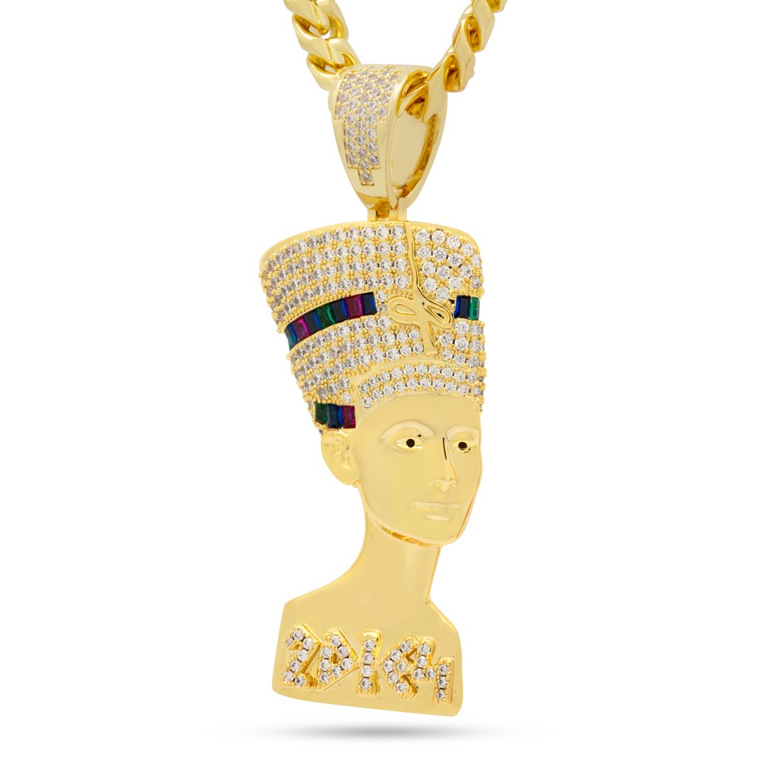 3D Boss Nefertiti Necklace in 14K Gold / 3.1" by King Ice