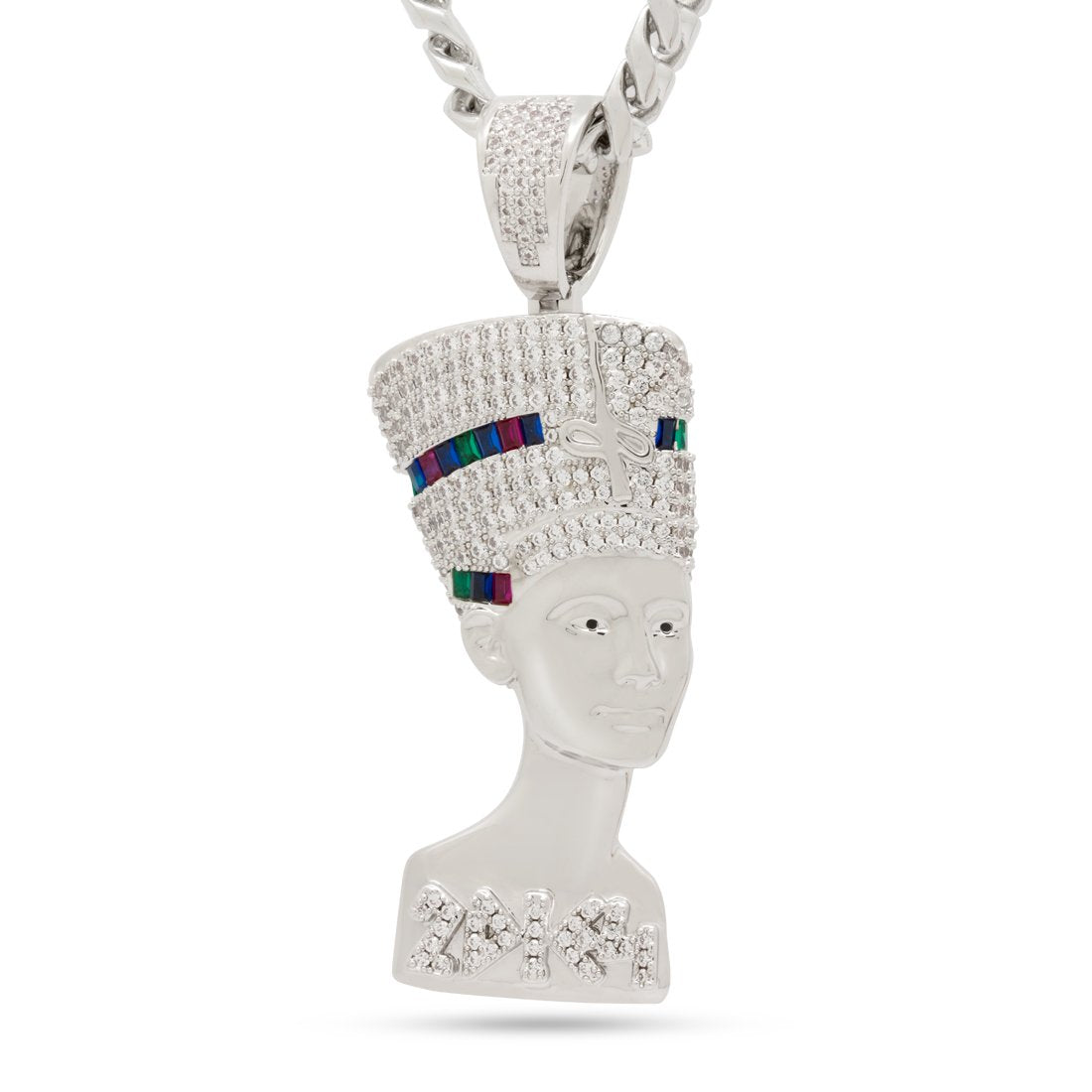 3D Boss Nefertiti Necklace in White Gold / 3.1" by King Ice