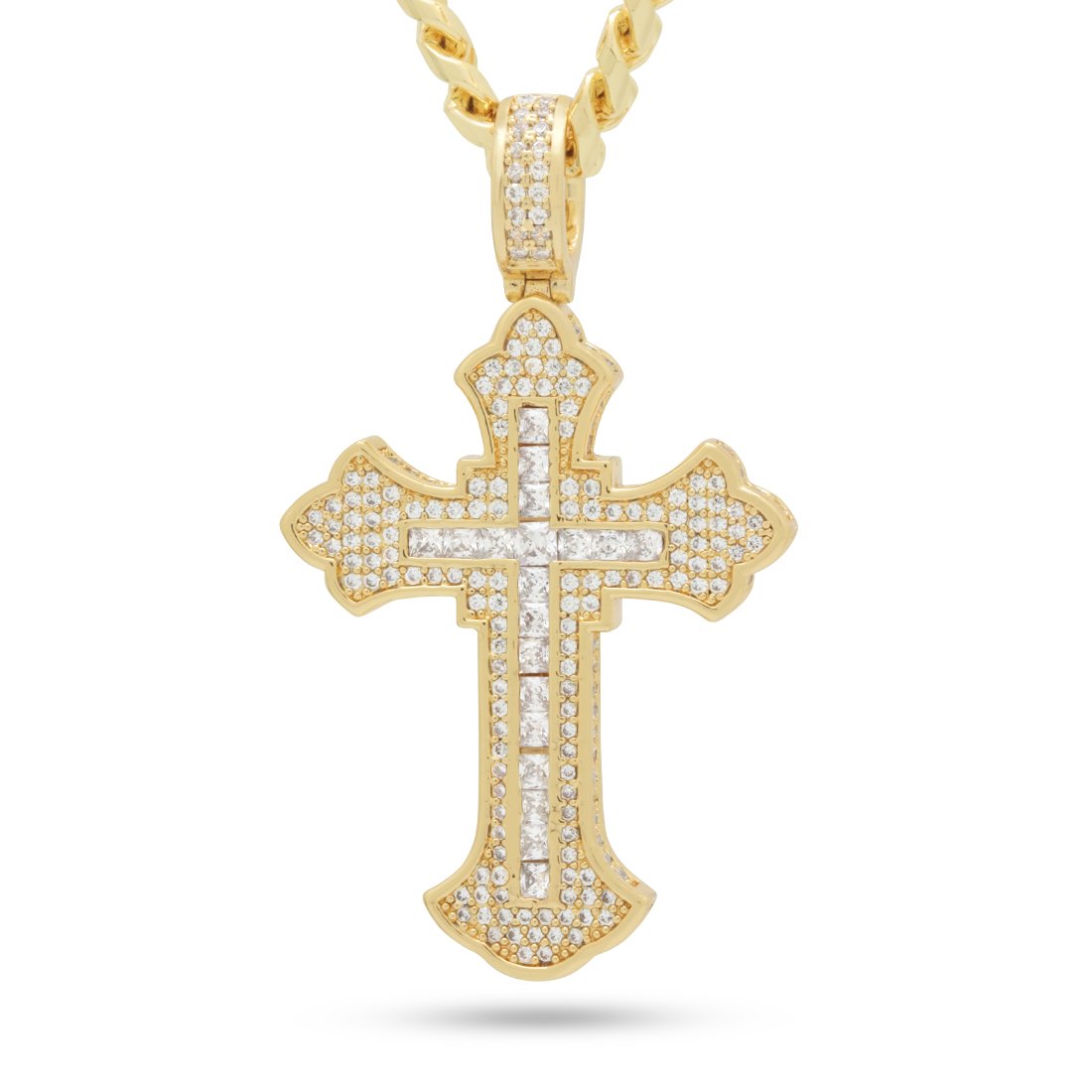 Fleur de Lis Cross Necklace in 14K Gold / 2" by King Ice