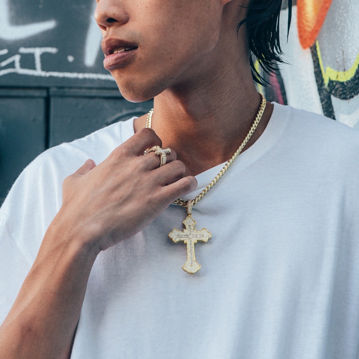 Fleur de Lis Cross Necklace in by King Ice