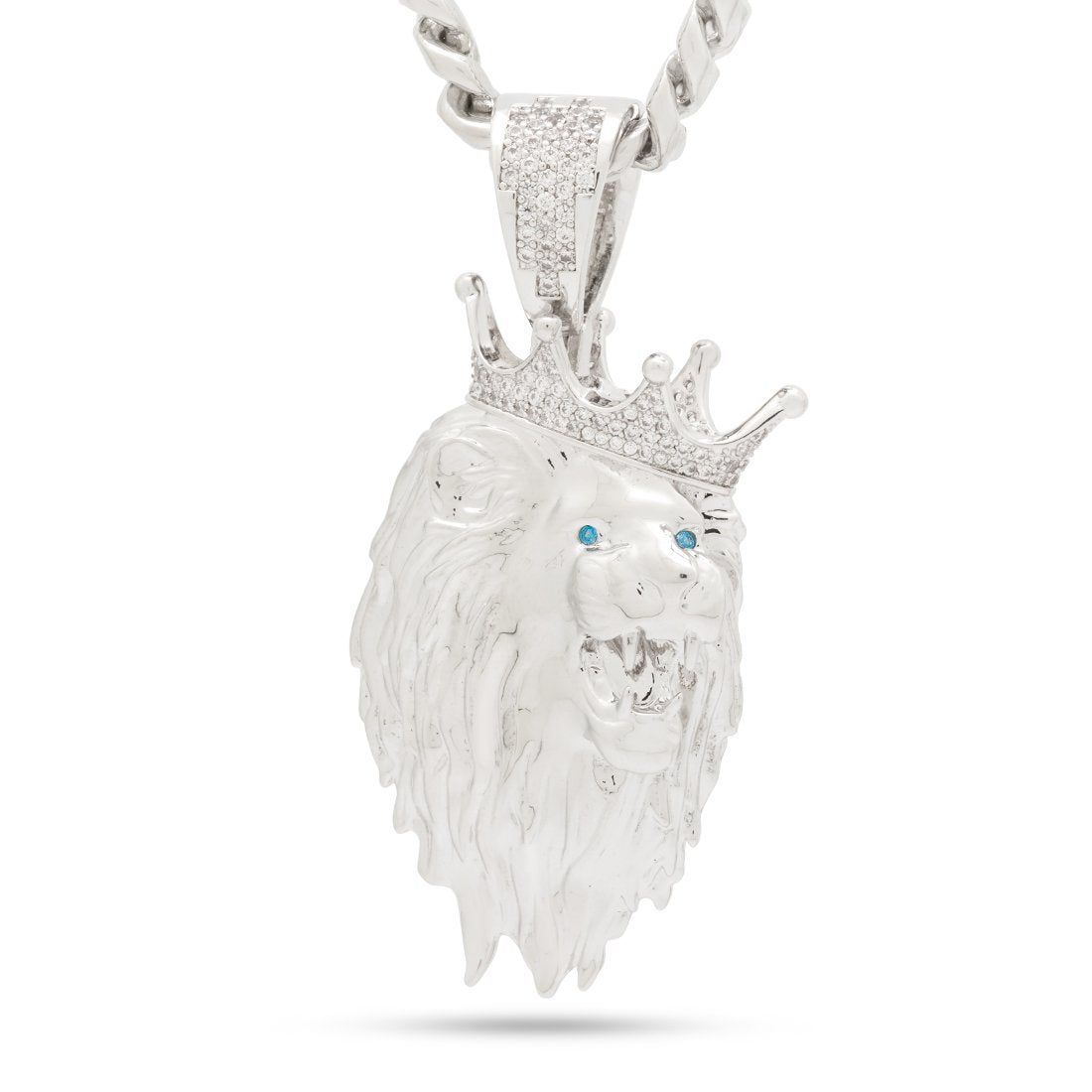 3D Boss Roaring Lion Necklace in White Gold / 2.6" by King Ice