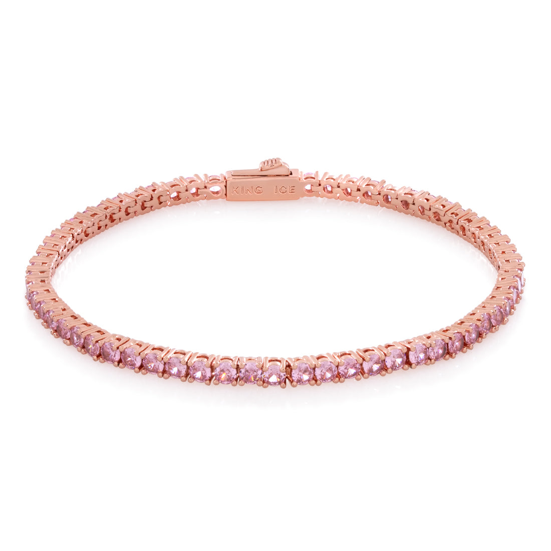 3mm Pink Tennis Bracelet in Gold Plated / Rose Gold / 7" by King Ice