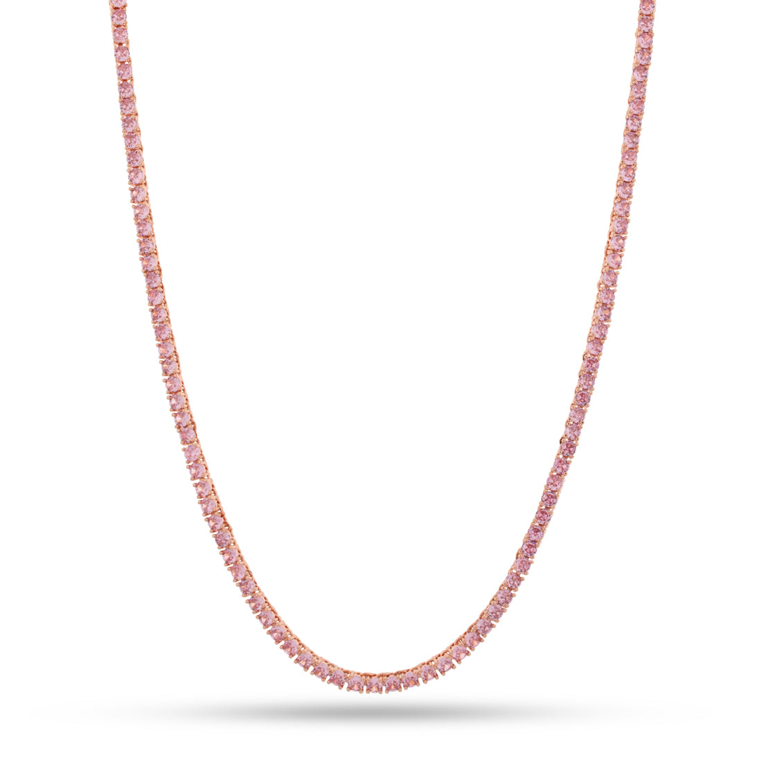3mm Pink Tennis Chain in Gold Plated / Rose Gold / 18" by King Ice