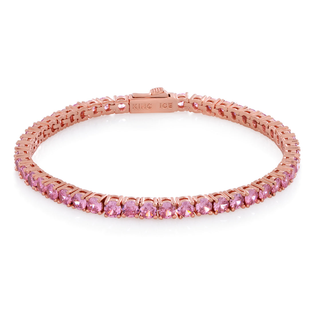 4mm Pink Tennis Bracelet in Gold Plated / Rose Gold / 7" by King Ice