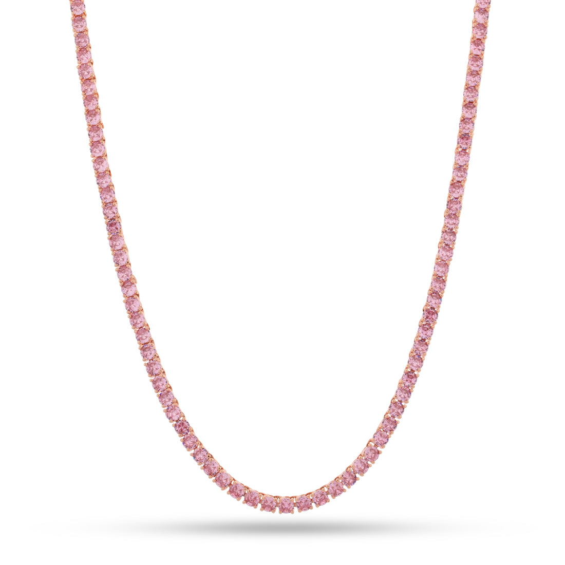 4mm Pink Tennis Chain in Gold Plated / Rose Gold / 16" by King Ice