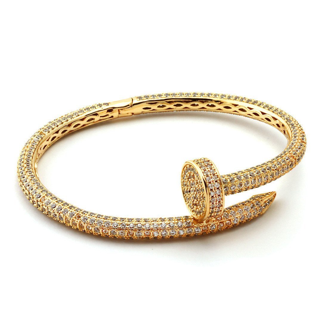 5mm Iced Studded Nail Bangle Bracelet in 14K Gold / 8.5" by King Ice