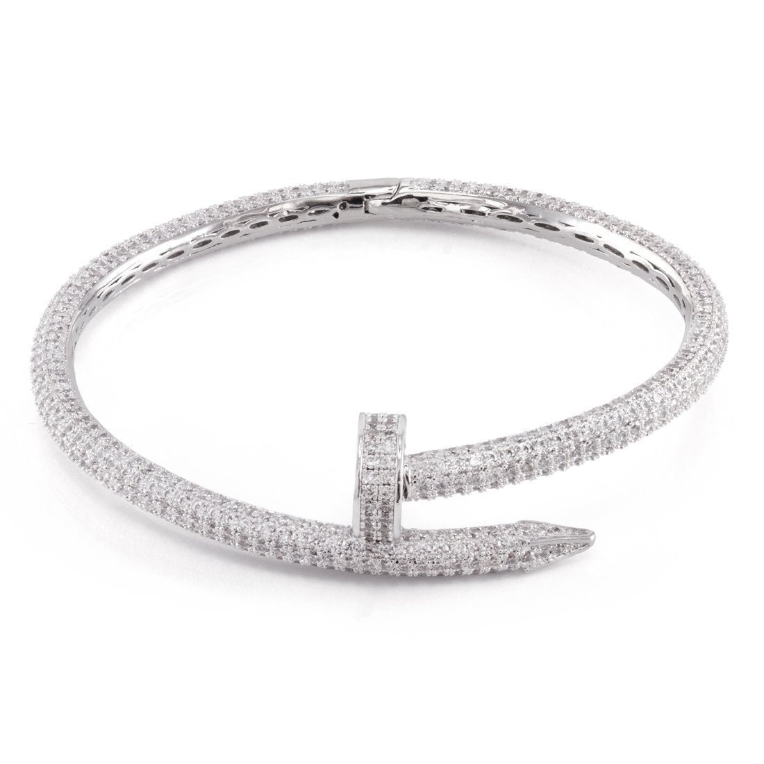 5mm Iced Studded Nail Bangle Bracelet in White Gold / 8.5" by King Ice