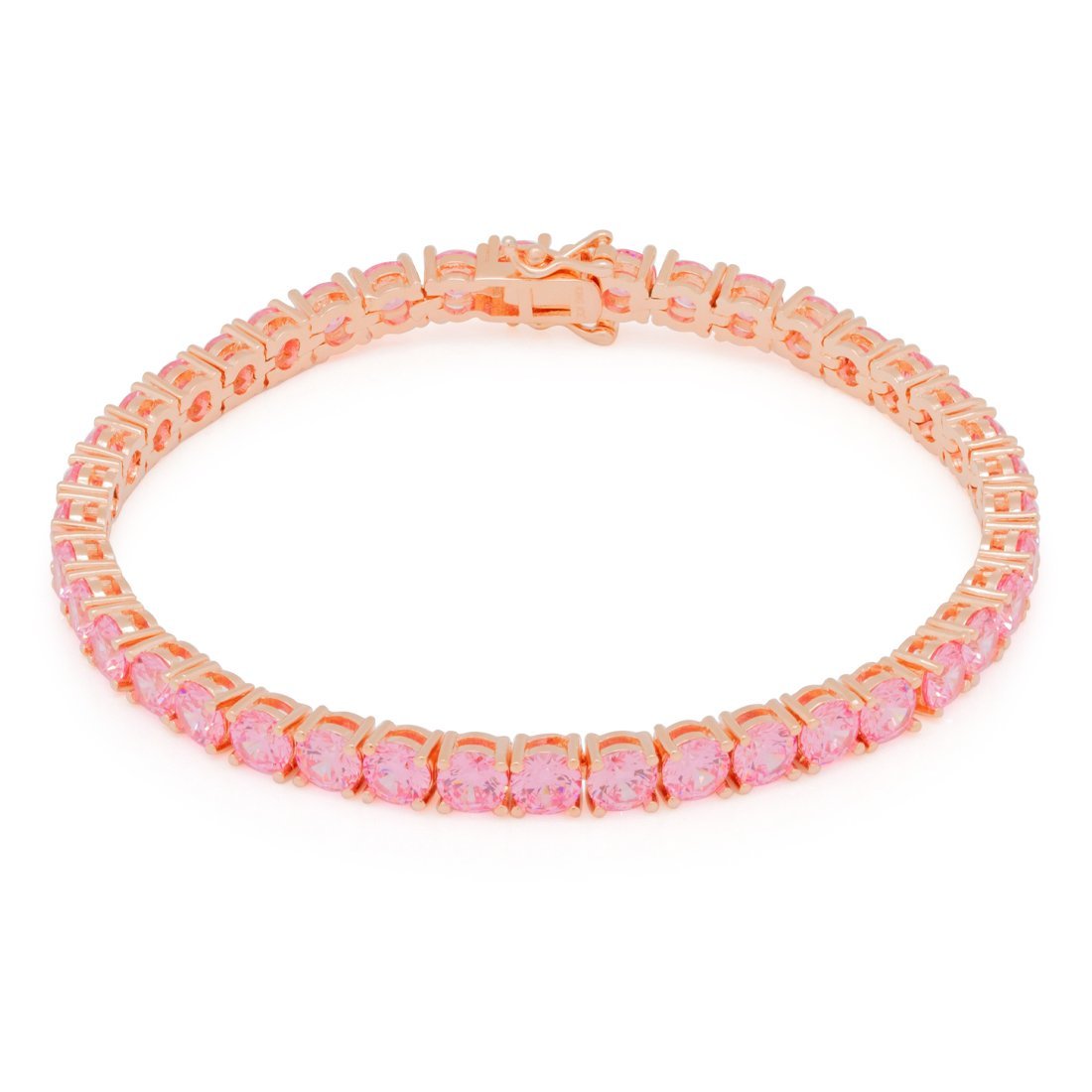 5mm Pink Tennis Bracelet in Gold Plated / Rose Gold / 8" by King Ice