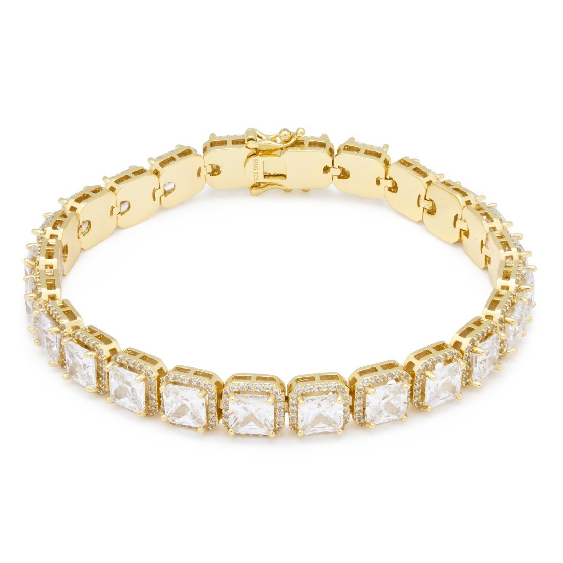 5mm Princess-Cut Tennis Bracelet in 14K Gold / 8" by King Ice
