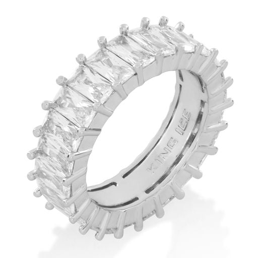 6mm Baguette Ring in Sterling Silver / White Gold / 7 by King Ice