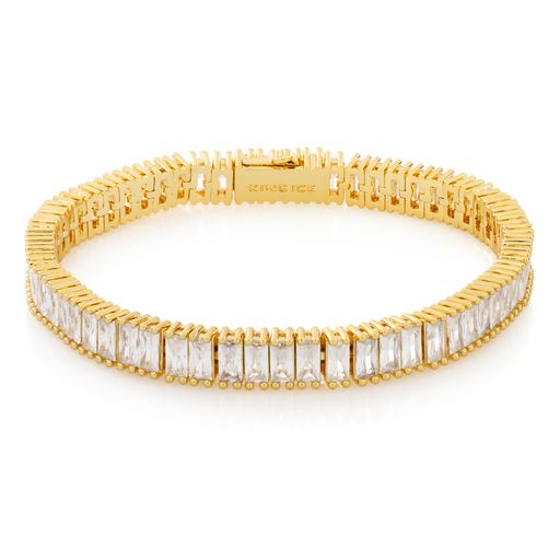 6mm Baguette Tennis Bracelet in Gold Plated / 14K Gold / 8" by King Ice