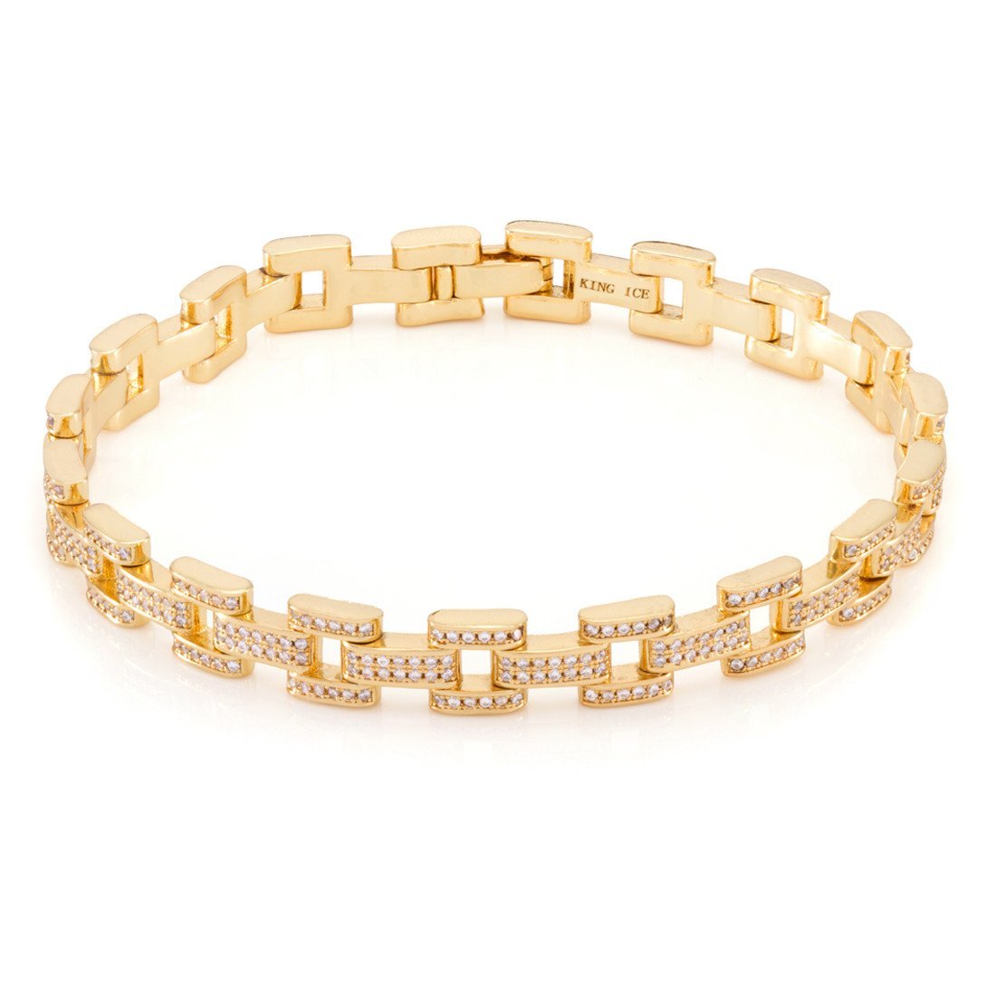 8mm Iced Rolo Link Bracelet in Gold Plated / 14K Gold / 8.5" by King Ice
