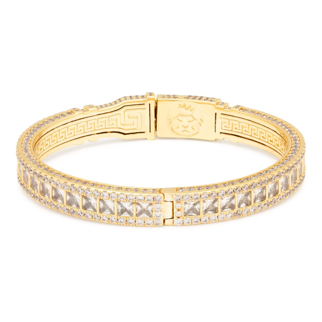 8mm Princess Cut Bangle Bracelet in 14K Gold / 8" by King Ice