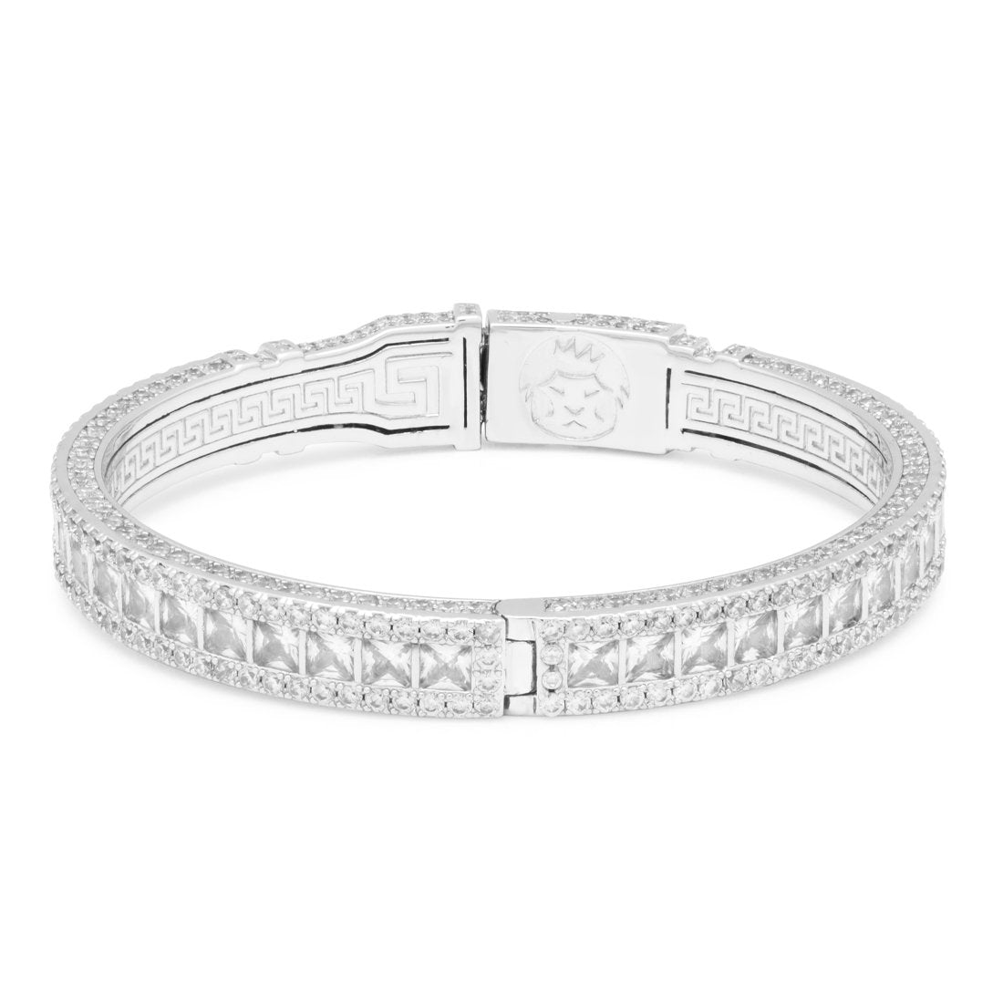 8mm Princess Cut Bangle Bracelet in White Gold / 8" by King Ice
