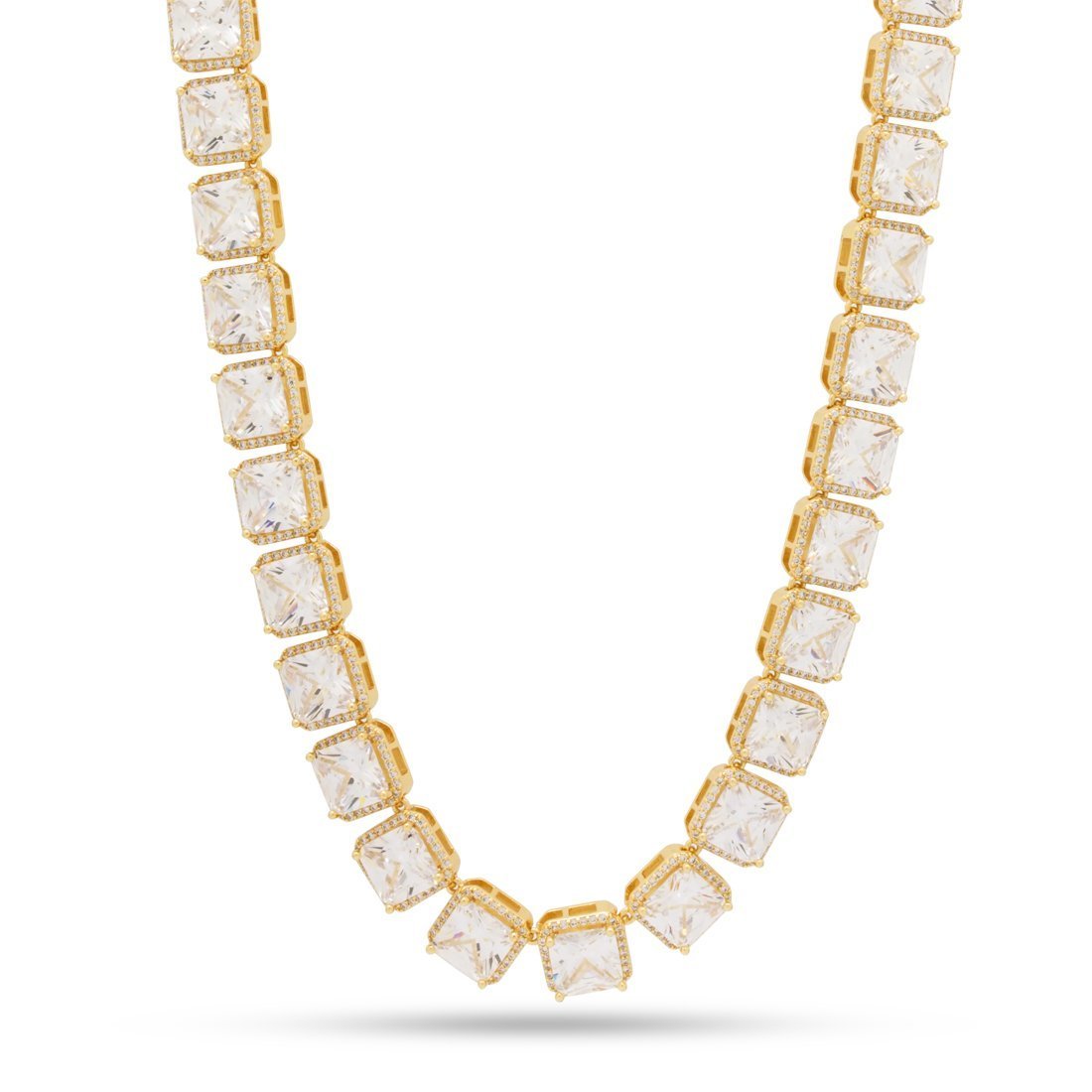 8mm Princess-Cut Tennis Chain in Gold Plated / 14K Gold / 18" by King Ice