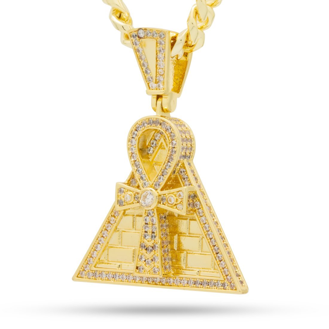 Ankh Key Pyramid Necklace in 14K Gold / 1.6" by King Ice