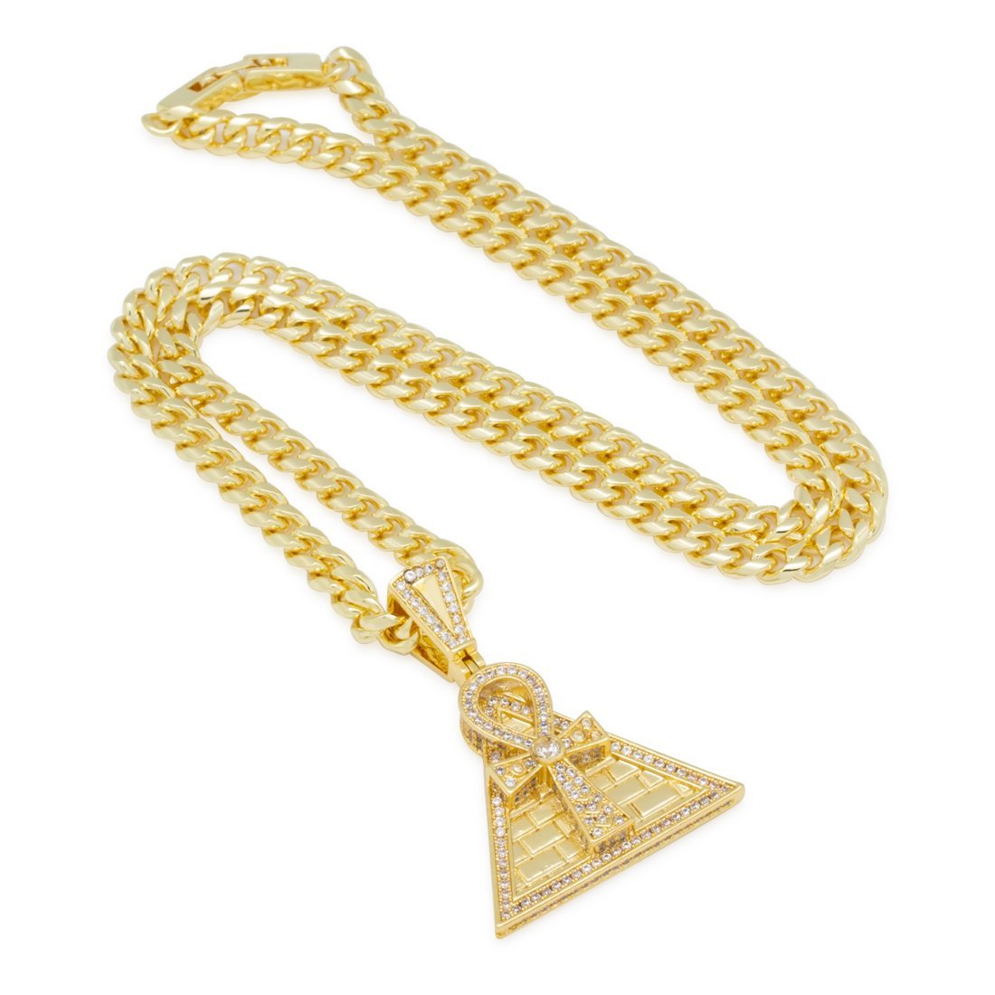 Ankh Key Pyramid Necklace in 14K Gold / 1.6" by King Ice