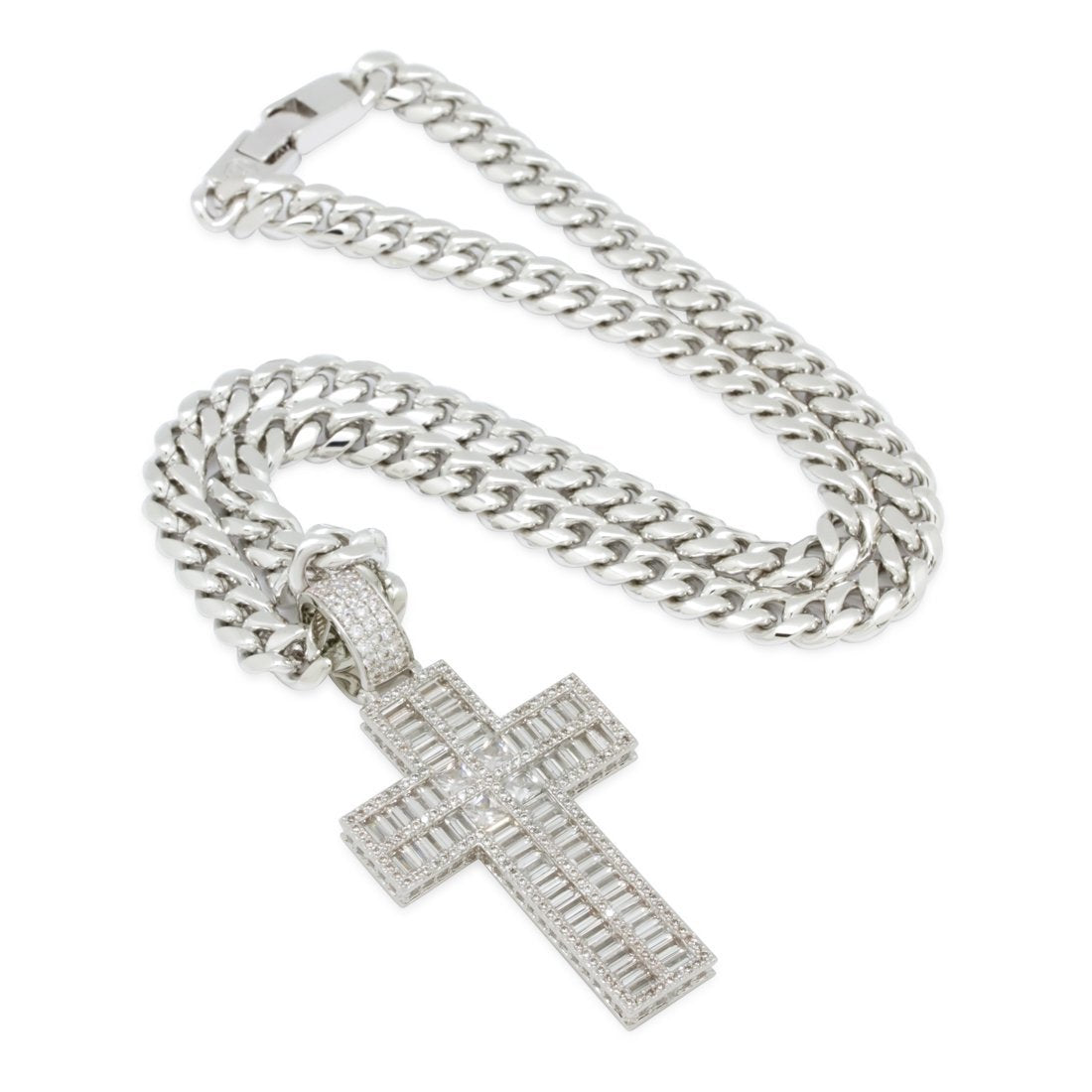 Baguette Cut Cross Necklace in by King Ice