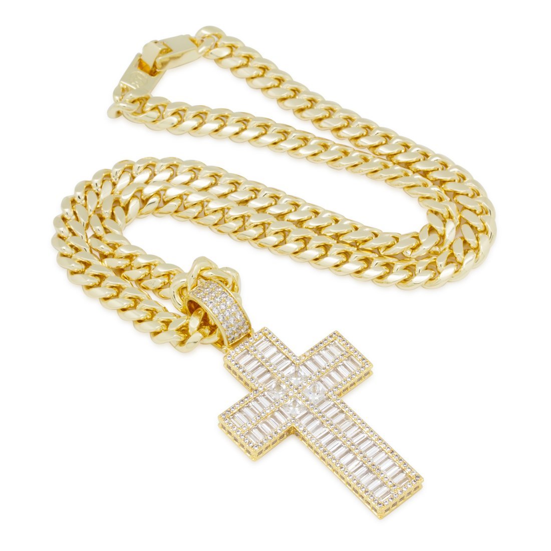 Baguette Cut Cross Necklace in by King Ice