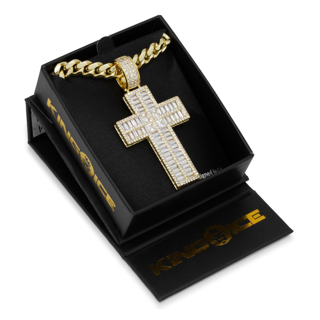 Baguette Cut Cross Necklace in by King Ice