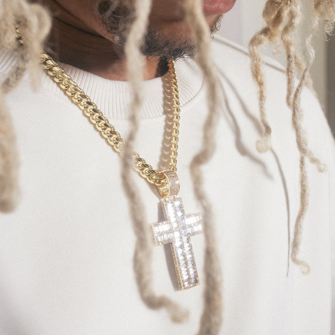 Baguette Cut Cross Necklace in by King Ice