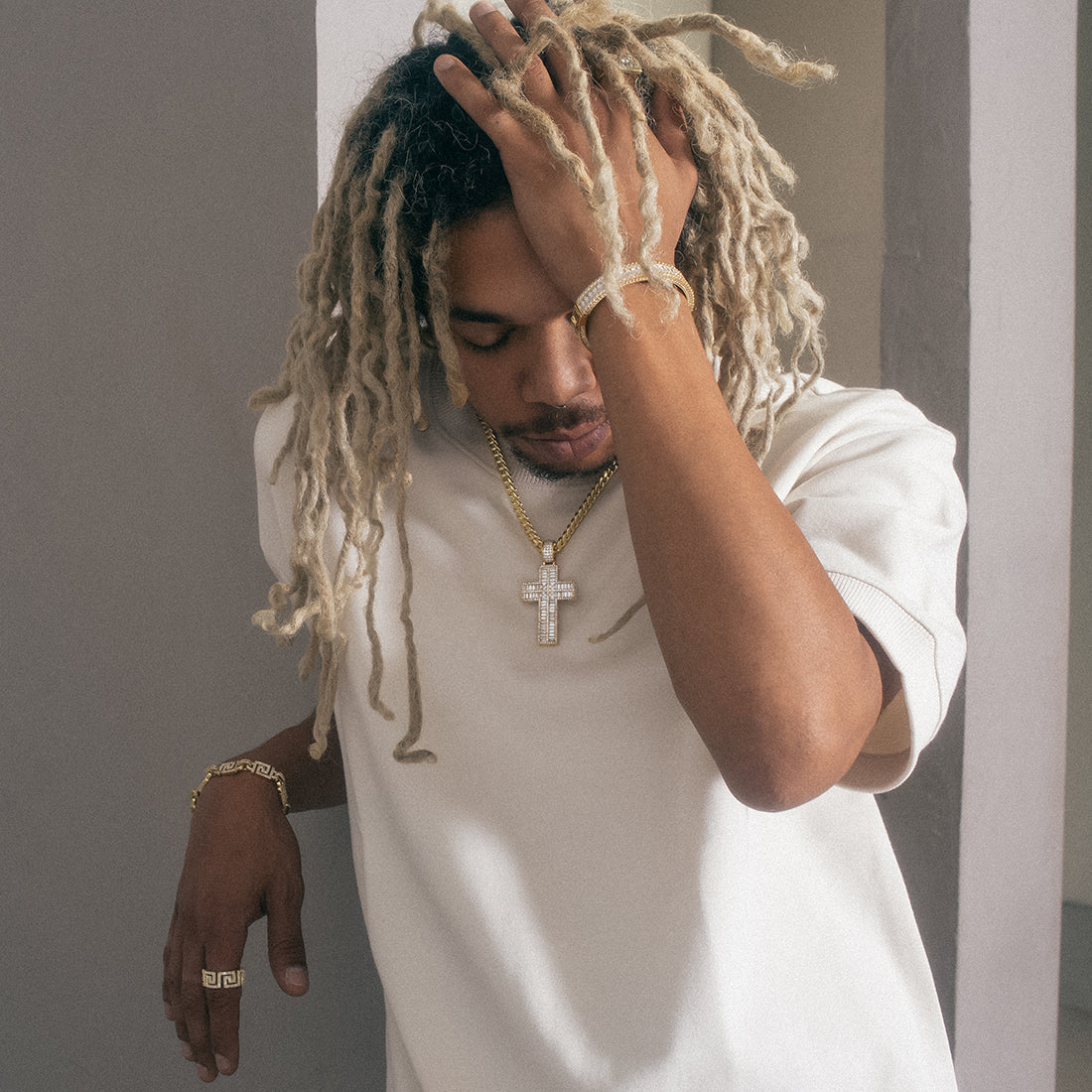 Baguette Cut Cross Necklace in by King Ice