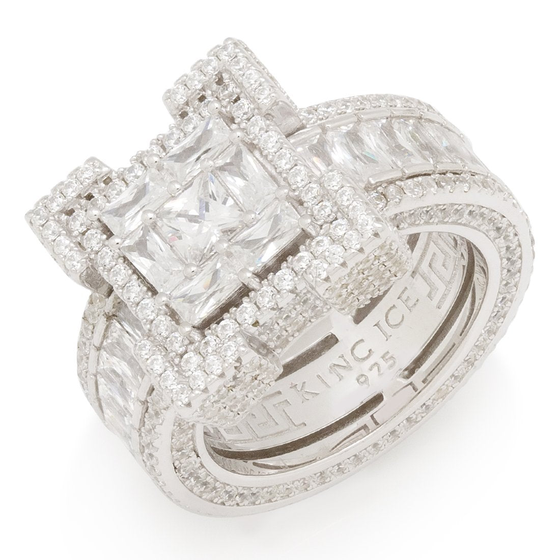 Baguette-Cut Platform Ring in Sterling Silver / White Gold / 7 by King Ice