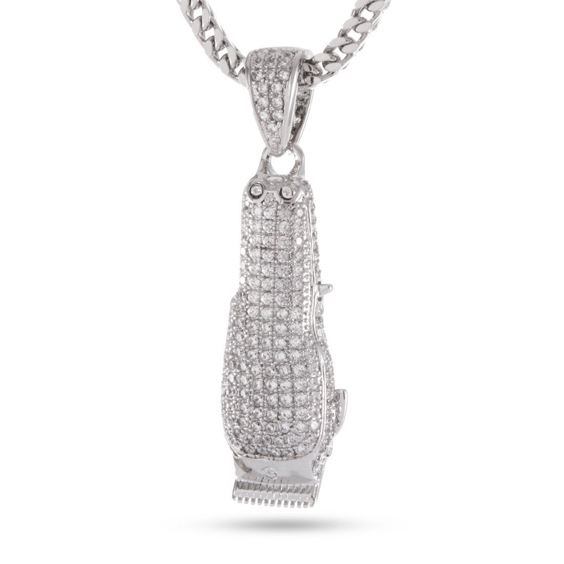 Barber Shop Clippers Necklace in White Gold / 1.6" by King Ice