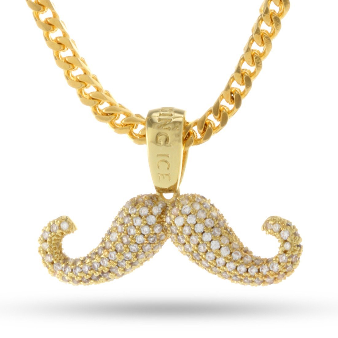Barber Shop Mustache Necklace in 14K Gold / 1.1" by King Ice