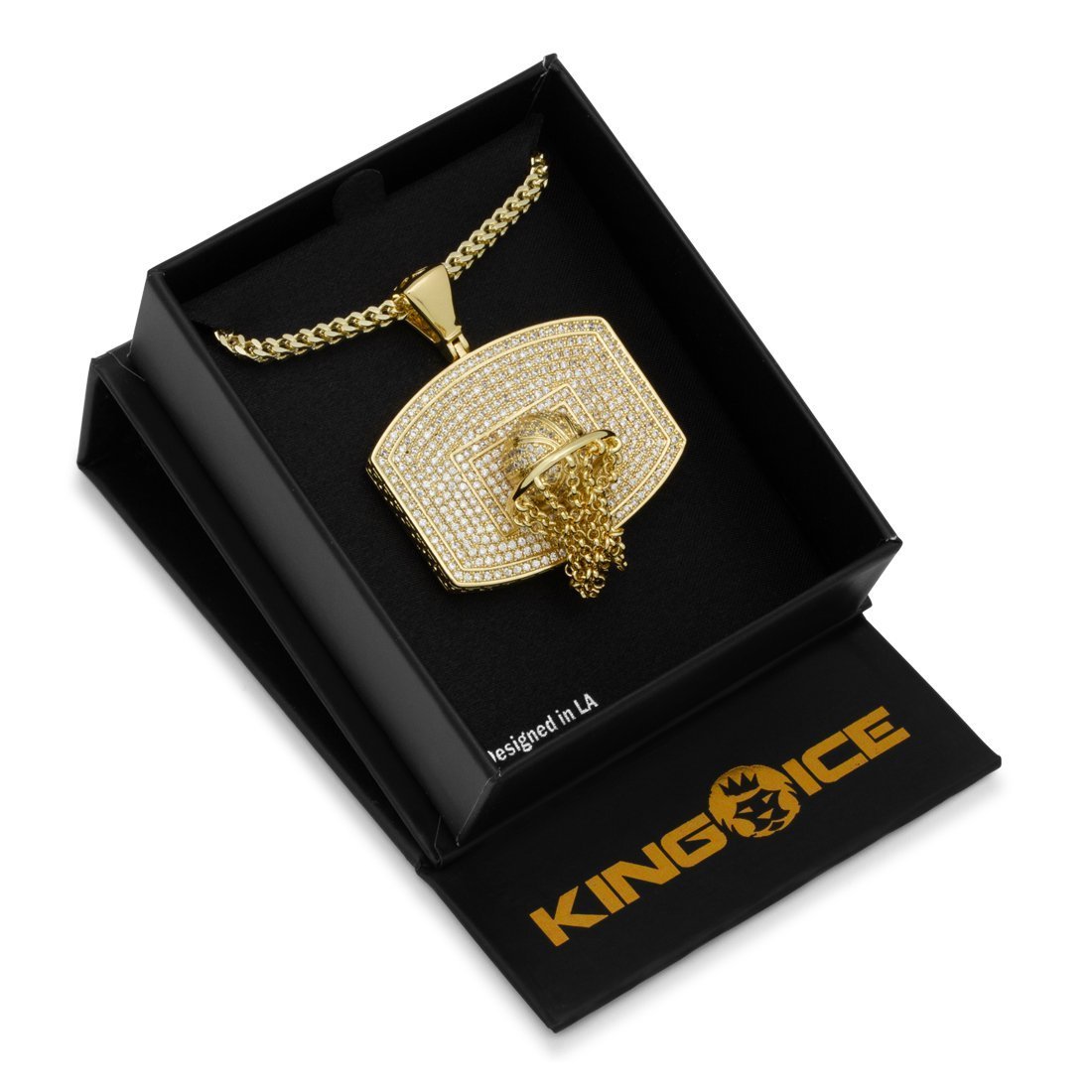 Basketball Necklace in 14K Gold / 1.3" by King Ice