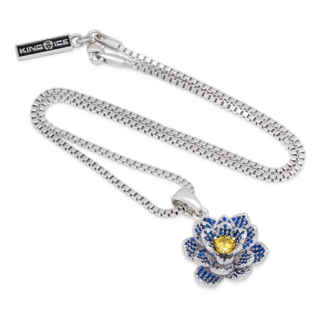Blue Lotus of Wisdom Necklace in White Gold / 1" by King Ice