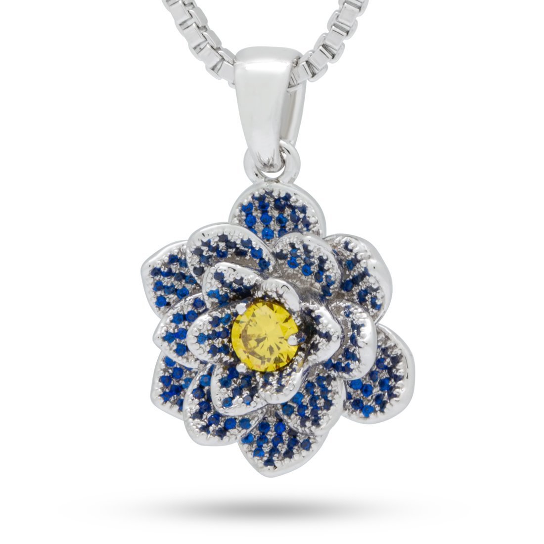Blue Lotus of Wisdom Necklace in White Gold / 1" by King Ice