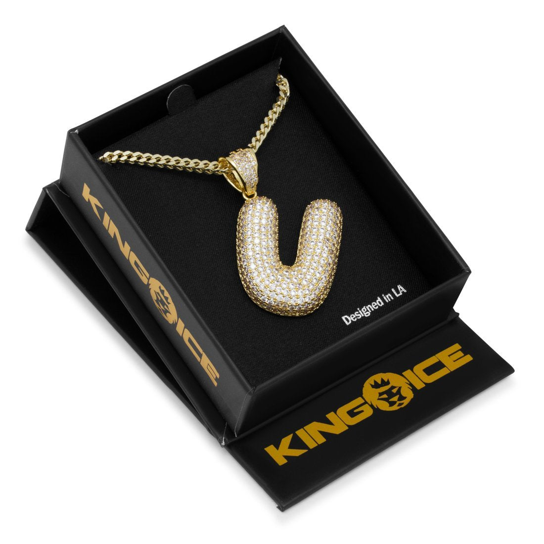 Bubble Letter U Necklace in 14K Gold / 1.7" by King Ice