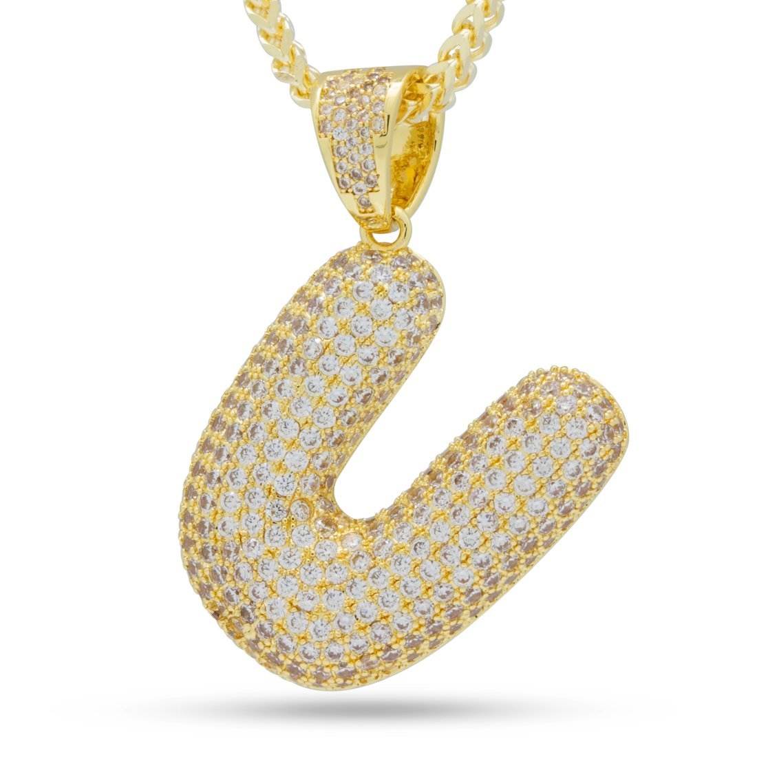 Bubble Letter U Necklace in 14K Gold / 1.7" by King Ice
