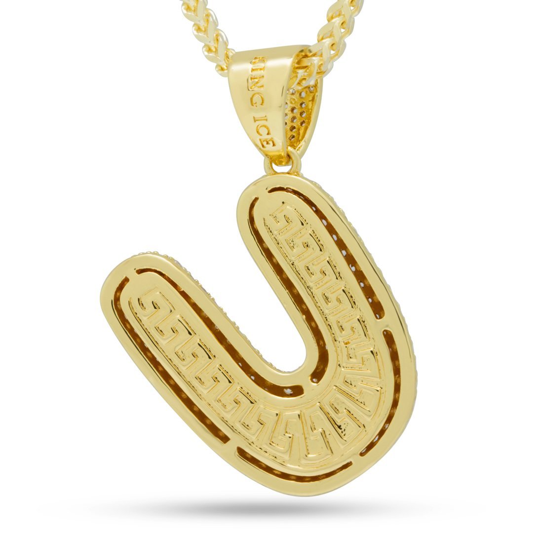 Bubble Letter U Necklace in 14K Gold / 1.7" by King Ice