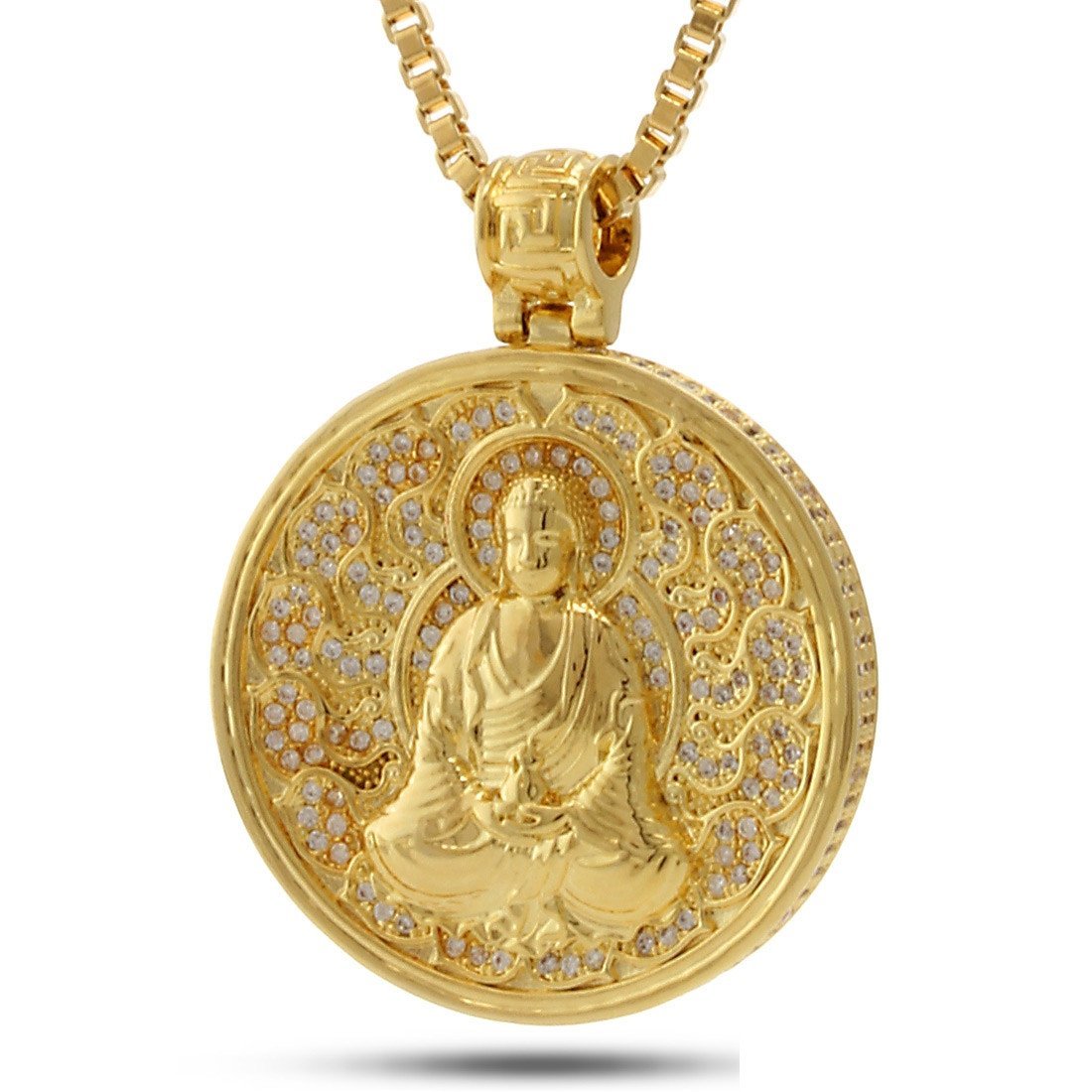 Buddhist Medallion Necklace in 14K Gold / 1.7" by King Ice
