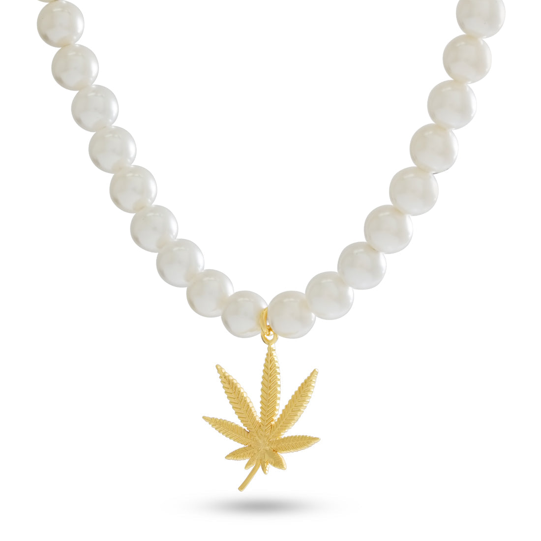 Cannabis Leaf Pearl Necklace in Gold Plated / 14K Gold / 1.2" by King Ice