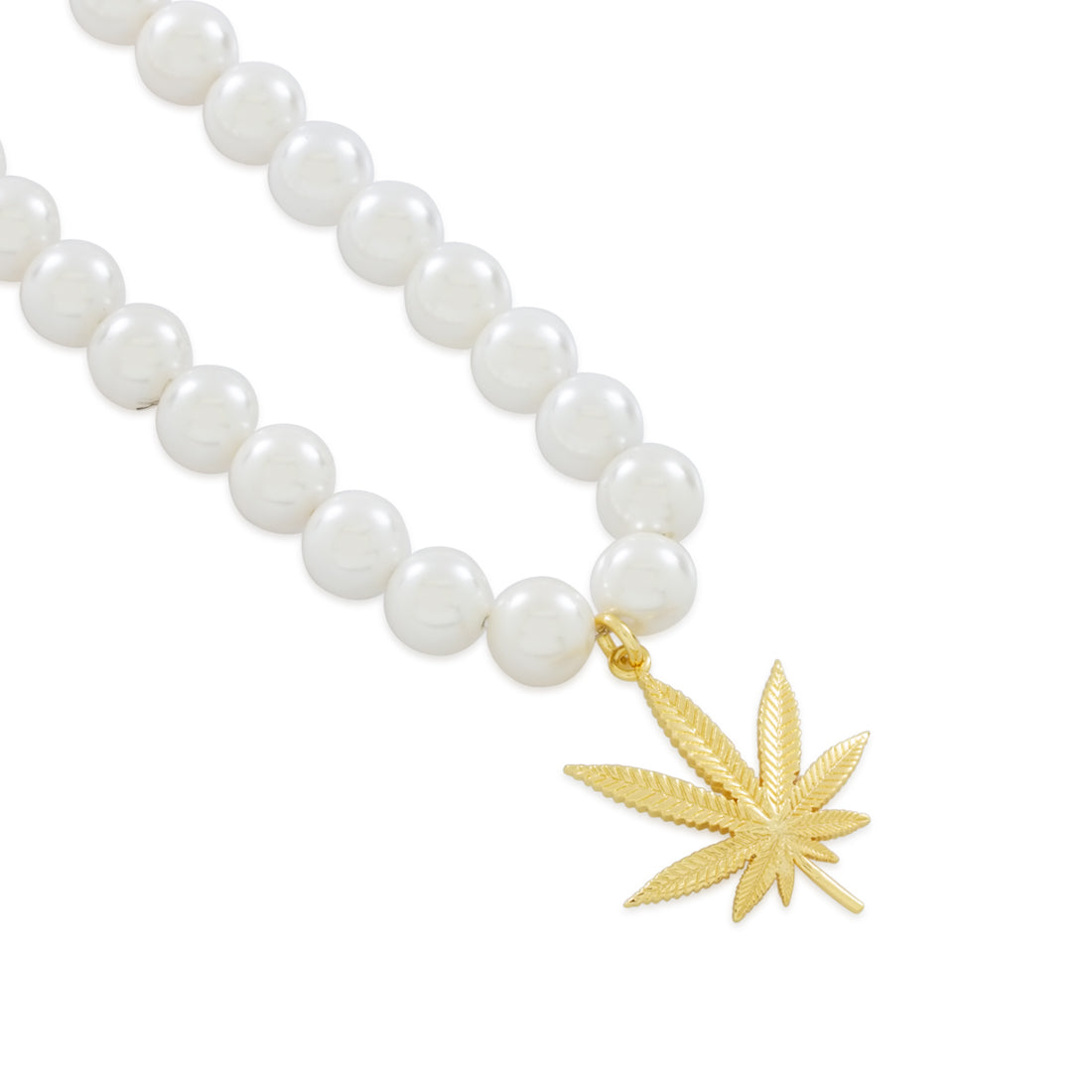 Cannabis Leaf Pearl Necklace in Gold Plated / 14K Gold / 1.2" by King Ice