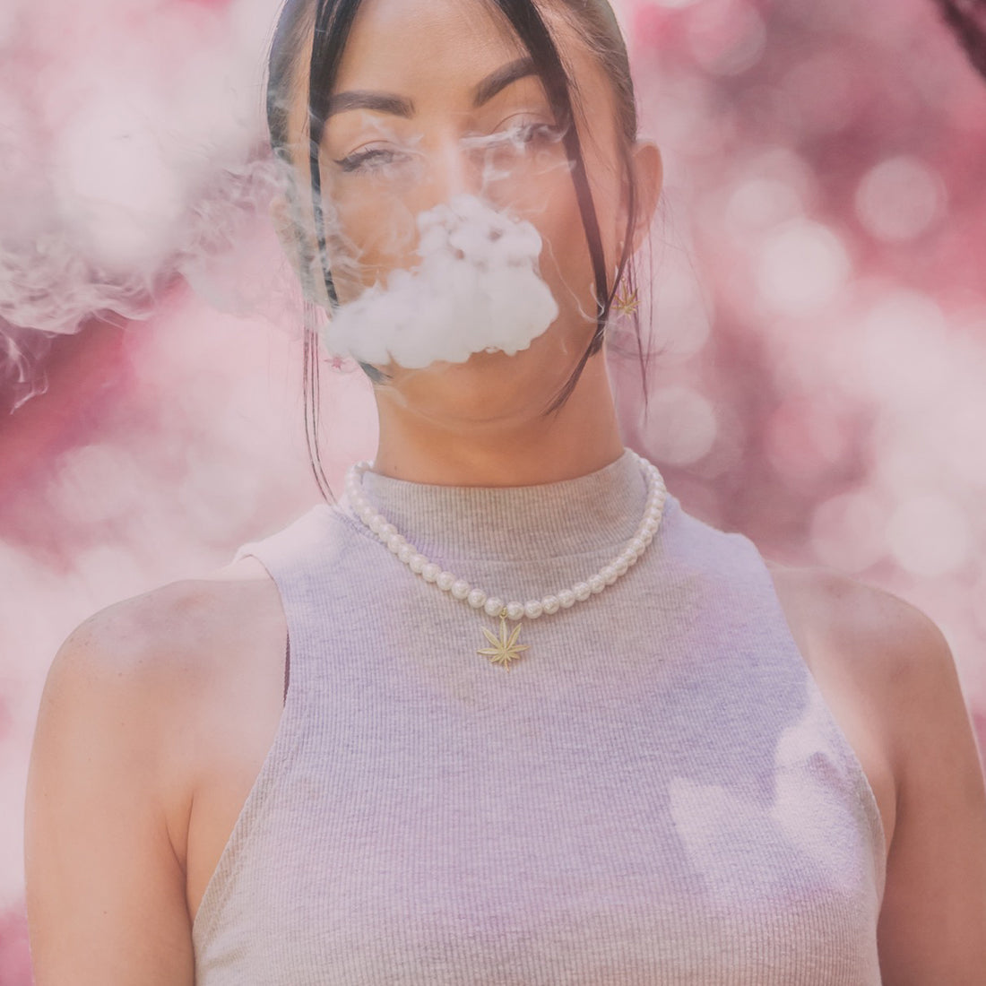 Cannabis Leaf Pearl Necklace in Gold Plated / 14K Gold / 1.2" by King Ice