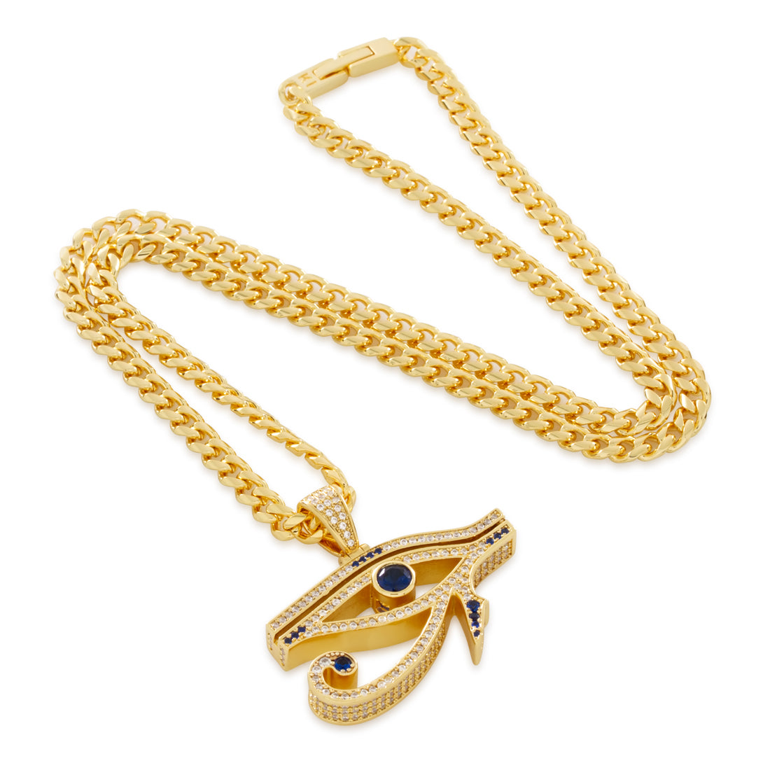 Cerulean Eye of Ra Necklace in 14K Gold / 1.4" by King Ice