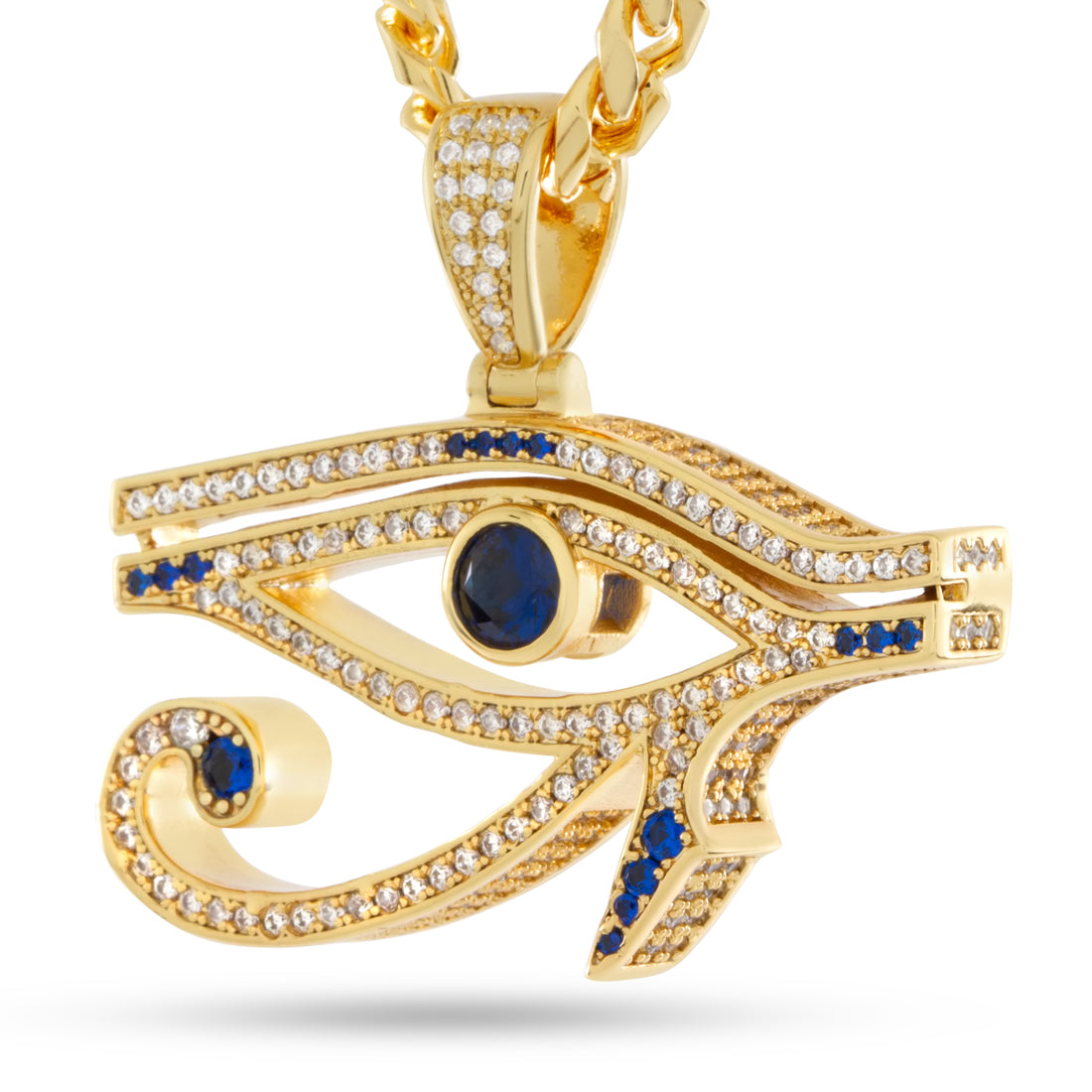 Cerulean Eye of Ra Necklace in 14K Gold / 1.4" by King Ice