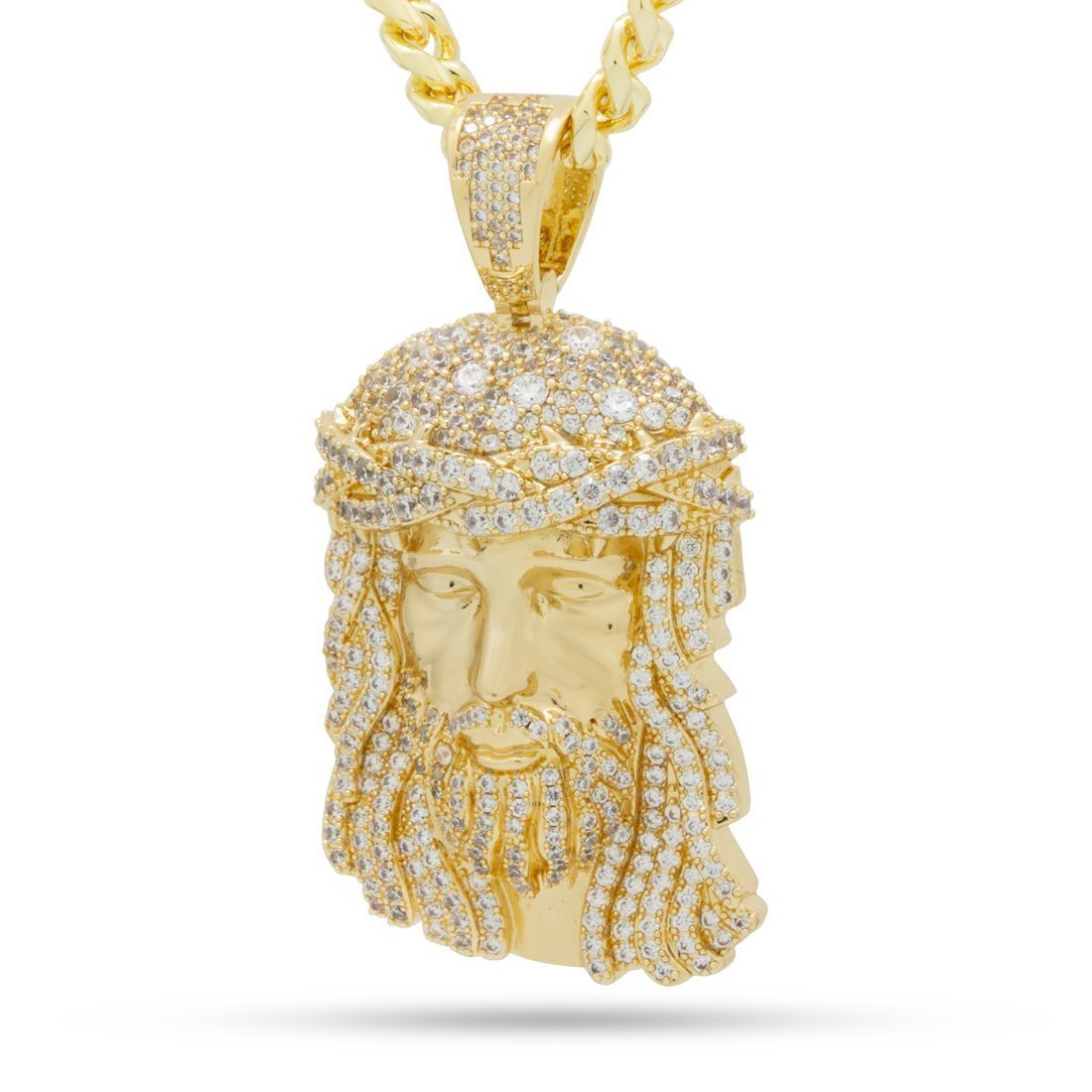 Christ Head Necklace in 14K Gold / 2.1" by King Ice