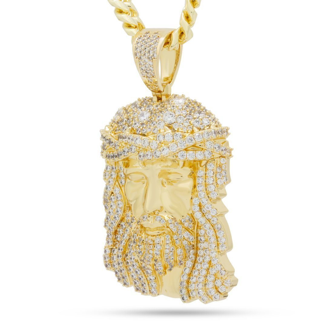 Christ Head Necklace in 14K Gold / 3.1" by King Ice